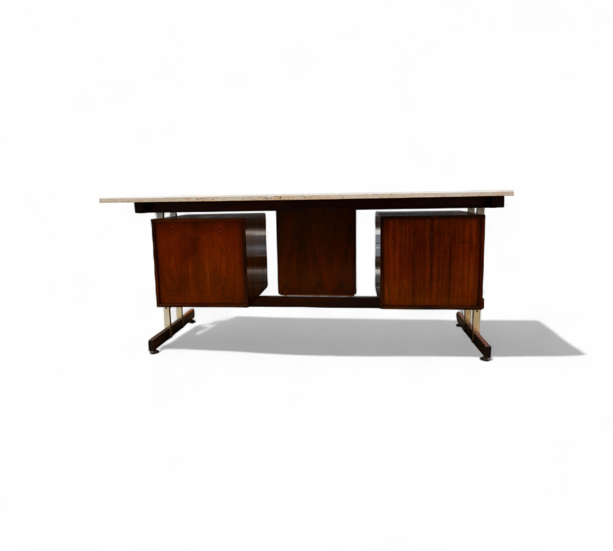 20th Century Mid Century Modern Desk in Hardwood and Marble by Novo Rumo, c. 1960s For Sale