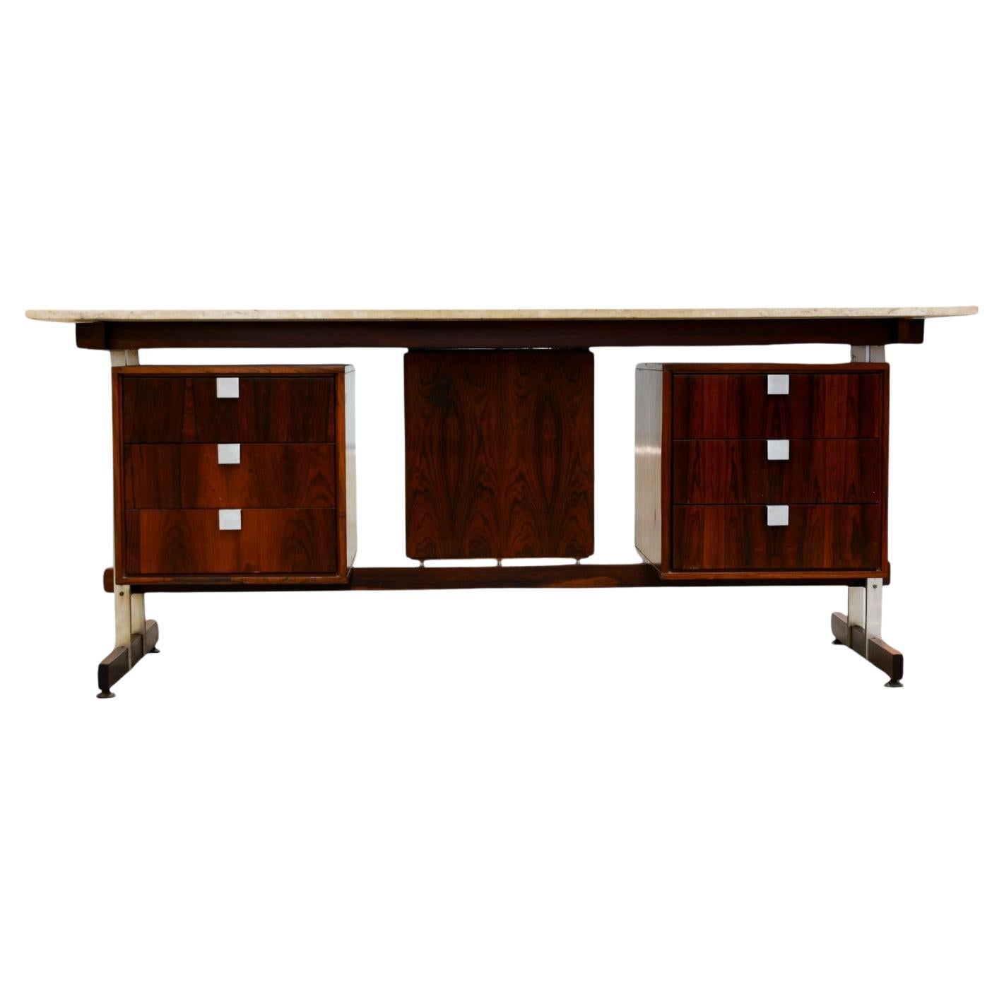 Mid Century Modern Desk in Hardwood and Marble by Novo Rumo, c. 1960s For Sale