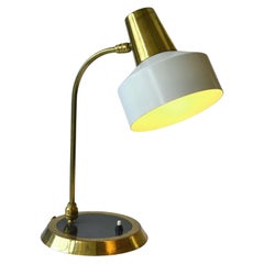 Mid-Century Modern Desk Lamp, Brass and Cream Metal, Czech, Circa 1950