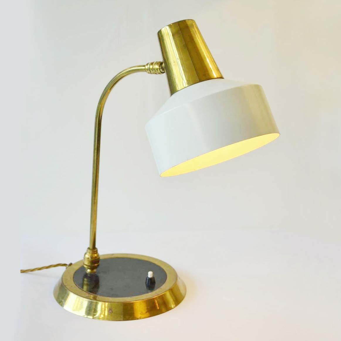 Czech Mid-Century Modern Desk Lamp Cream and Brass For Sale