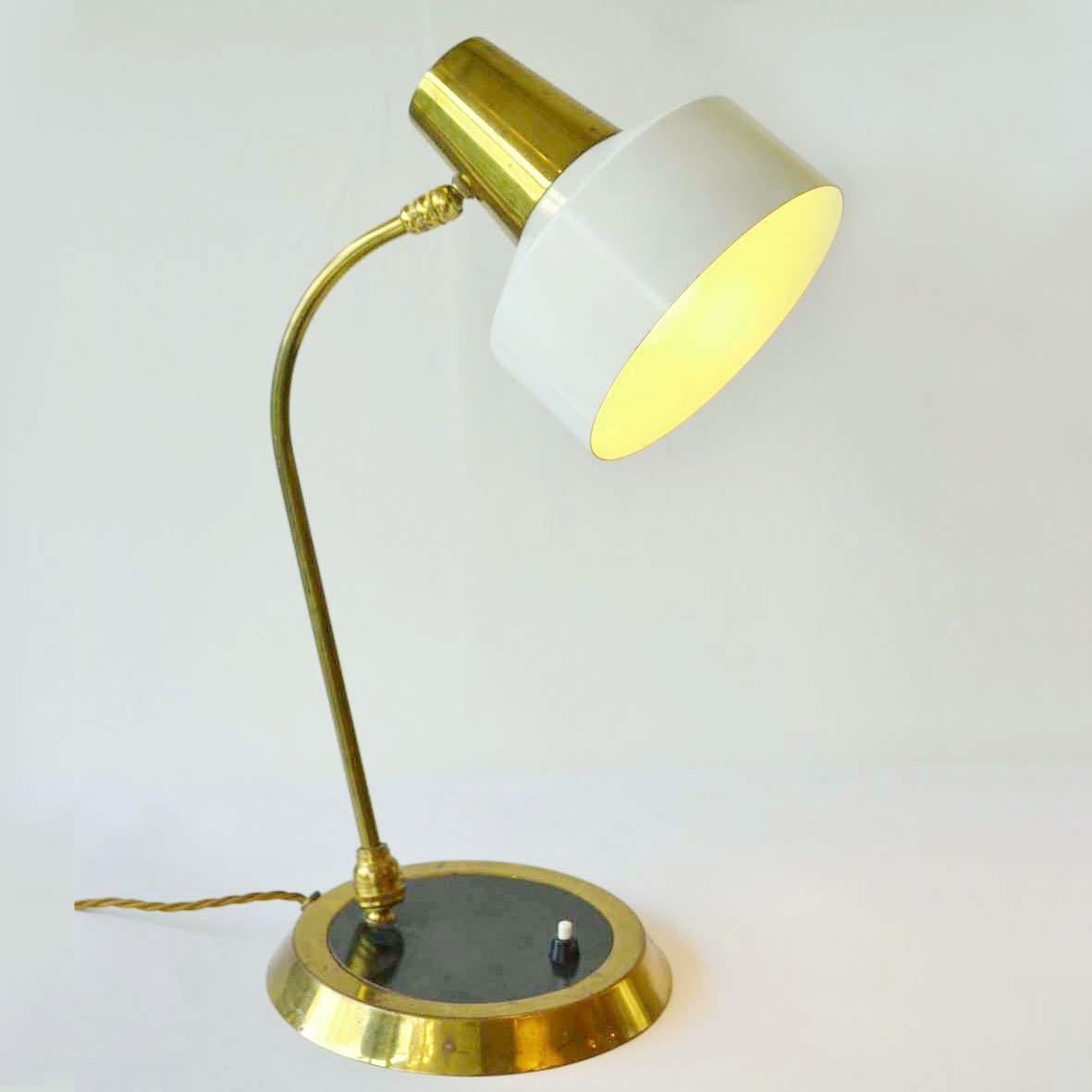 Mid-20th Century Mid-Century Modern Desk Lamp Cream and Brass For Sale