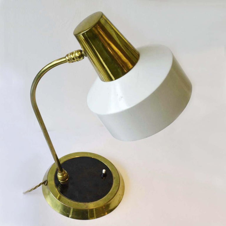 MidCentury Modern Desk Lamp Cream and Brass For Sale at 1stDibs