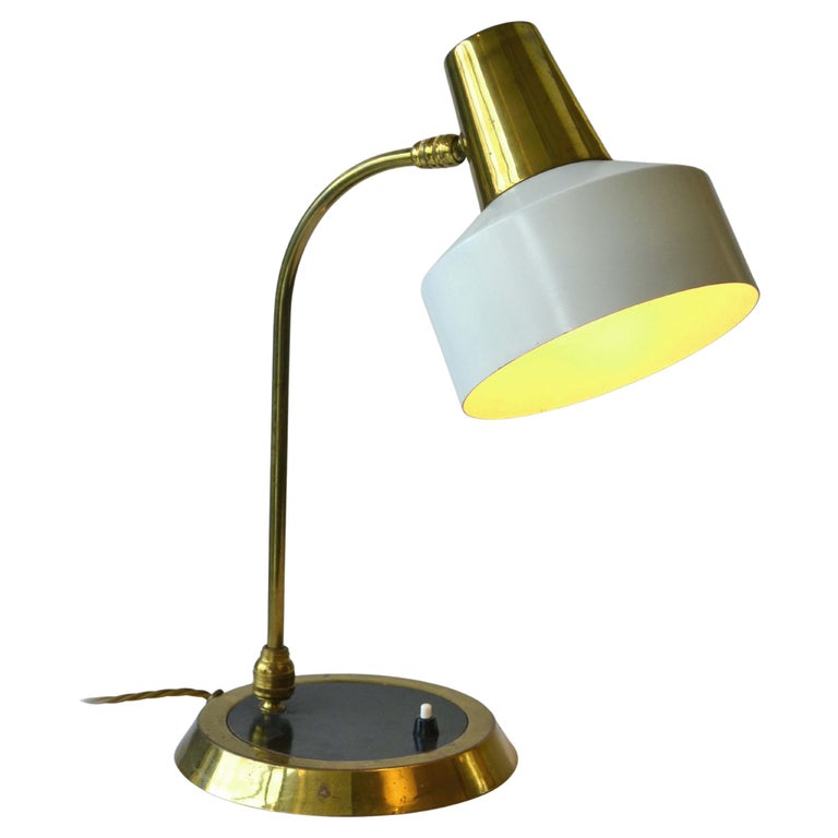 MidCentury Modern Desk Lamp Cream and Brass For Sale at 1stDibs
