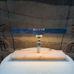 Mid-Century Modern Desk Lamp Polished Aluminum Shade Luxurious Stone