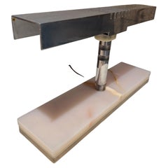 Mid-Century Modern Desk Lamp Polished Aluminum Shade Luxurious Stone