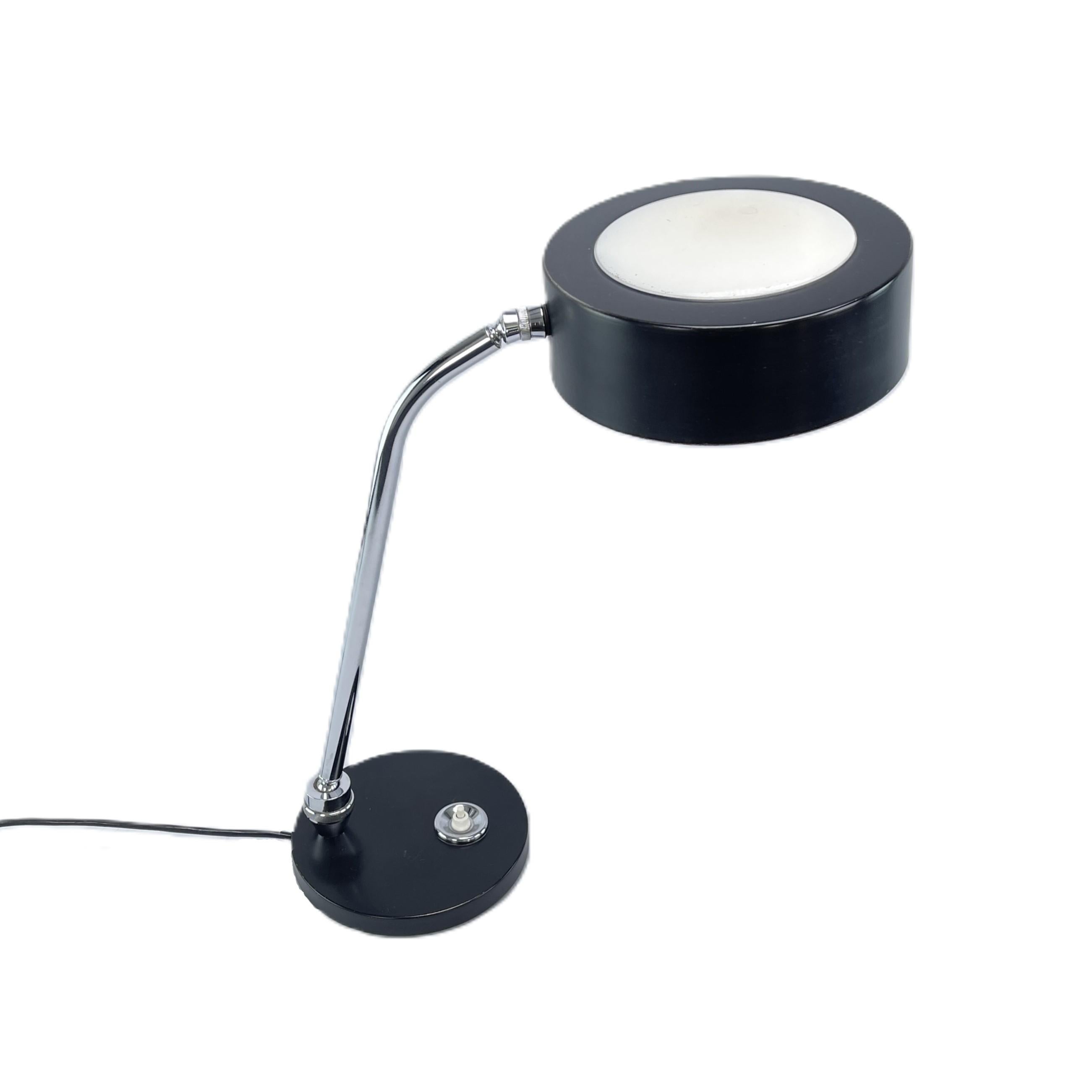 Art Deco table lamp by Andre Mounique (attributed to)

The table lamp was designed and manufactured by the Jumo company.
This model is the 1960s version. The modernist chrome-plated tubular steel lamp clearly corresponds to the principles of Bauhaus