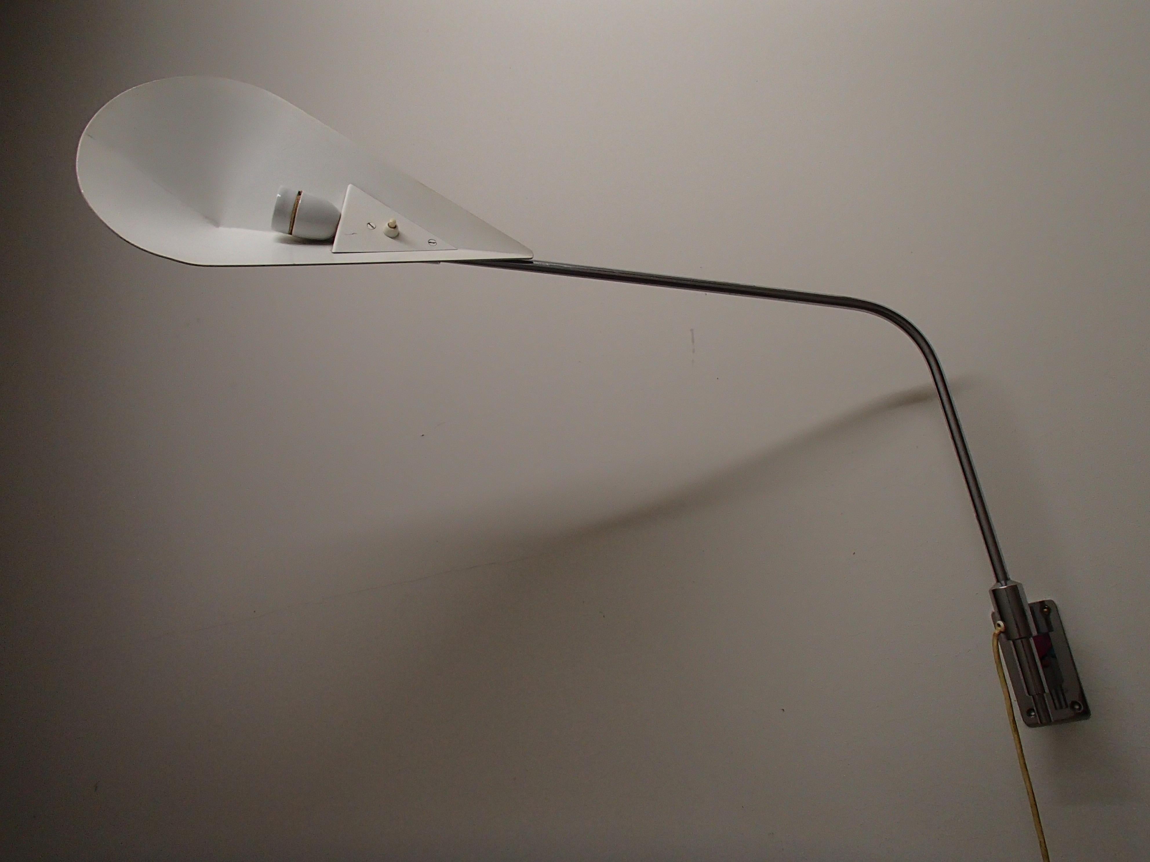 Mid-Century Modern Desk or Reading Wall Light Movable Chrome Arm and Black Shade For Sale 6