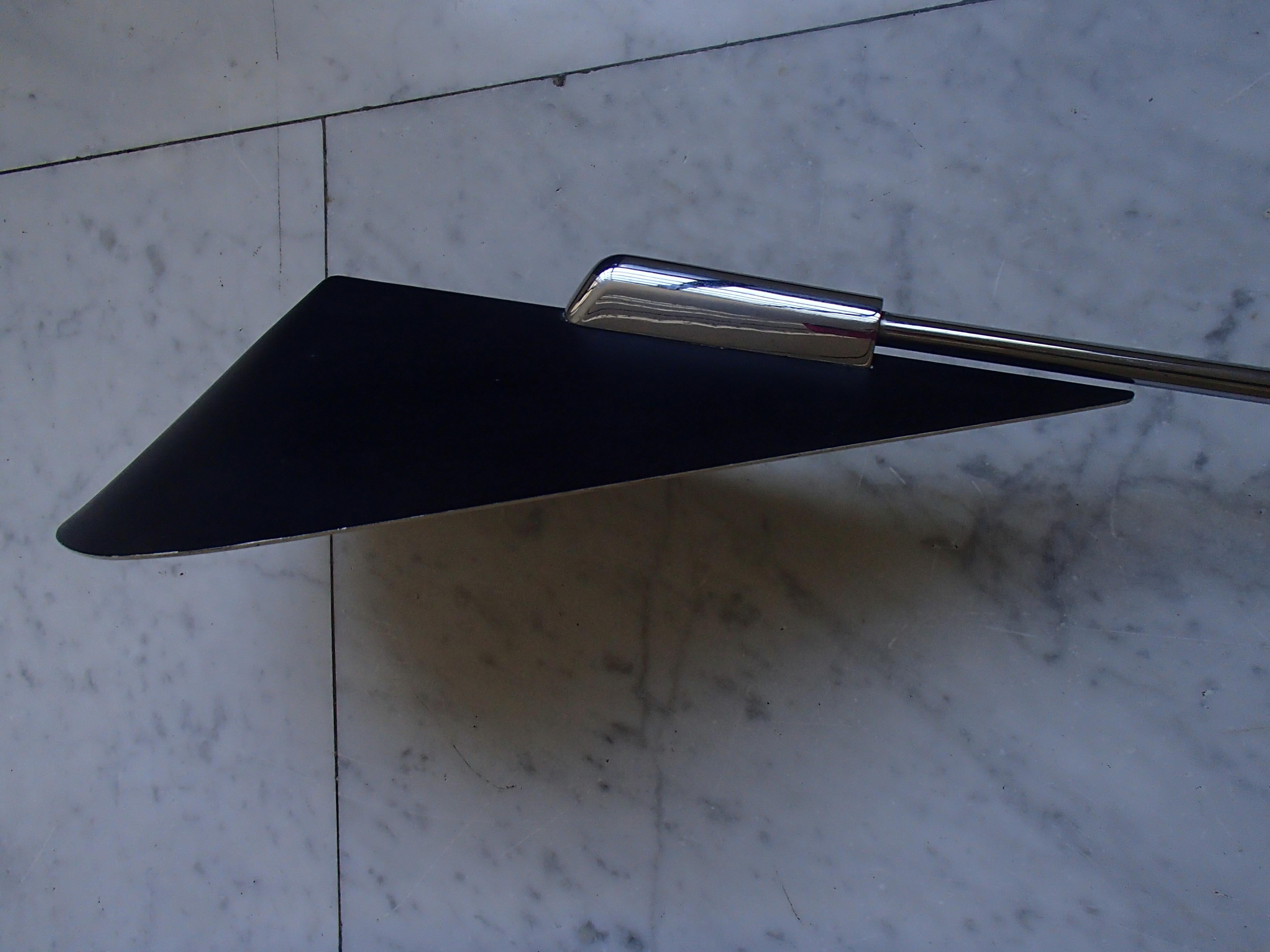 Mid-Century Modern Desk or Reading Wall Light Movable Chrome Arm and Black Shade For Sale 9