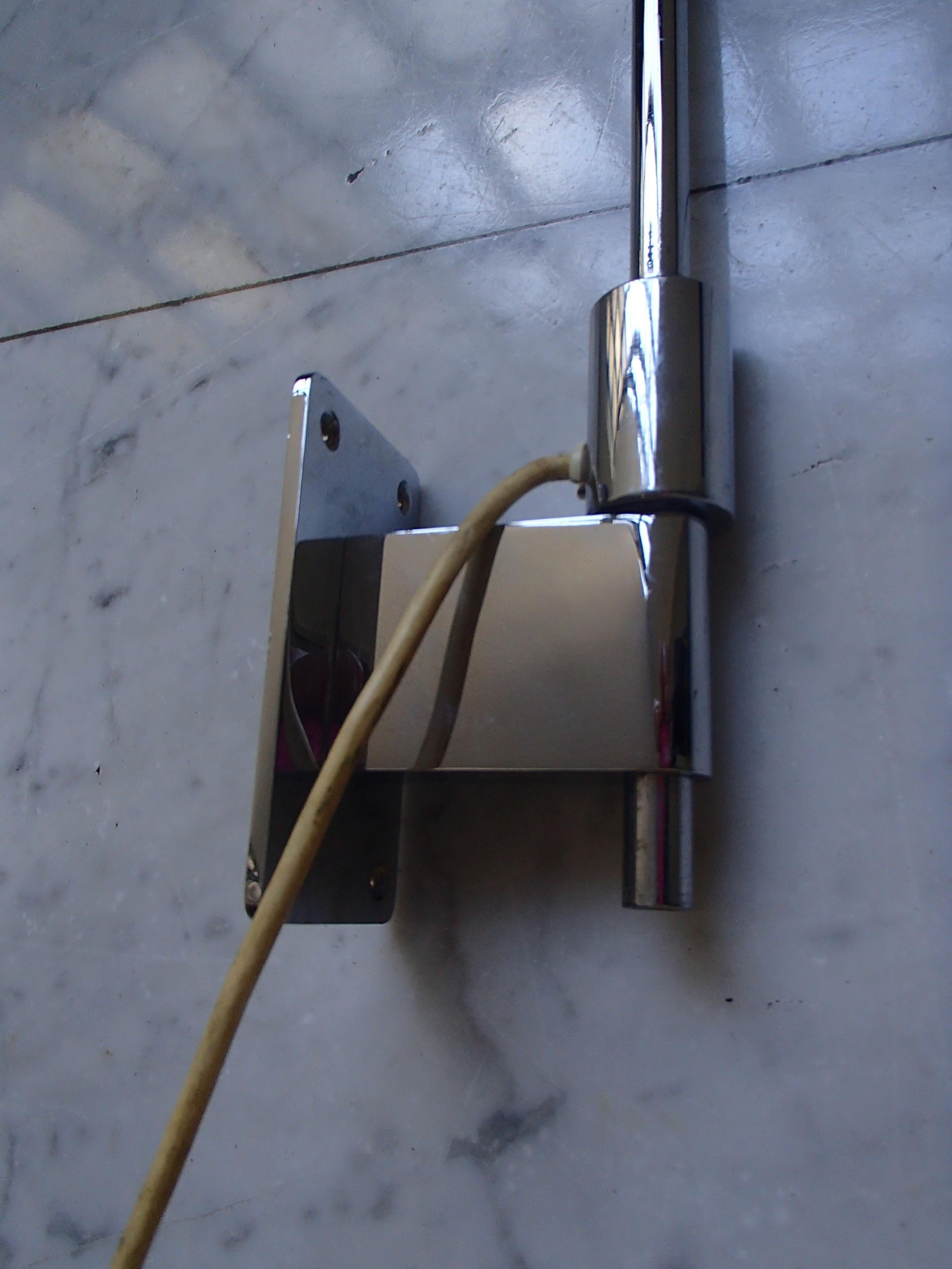 Mid-Century Modern Desk or Reading Wall Light Movable Chrome Arm and Black Shade For Sale 10