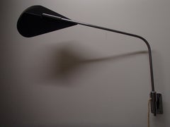 Mid-Century Modern Desk or Reading Wall Light Movable Chrome Arm and Black Shade