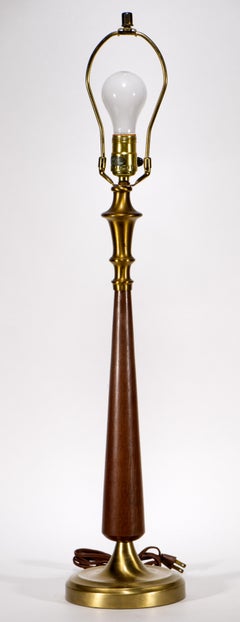 Mid-Century Modern Desk Table Lamp, Walnut & Brass 1950s