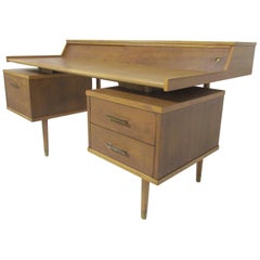 Retro Mid-Century Modern Desk with Leather Top by John Van Koert for Drexel Profile
