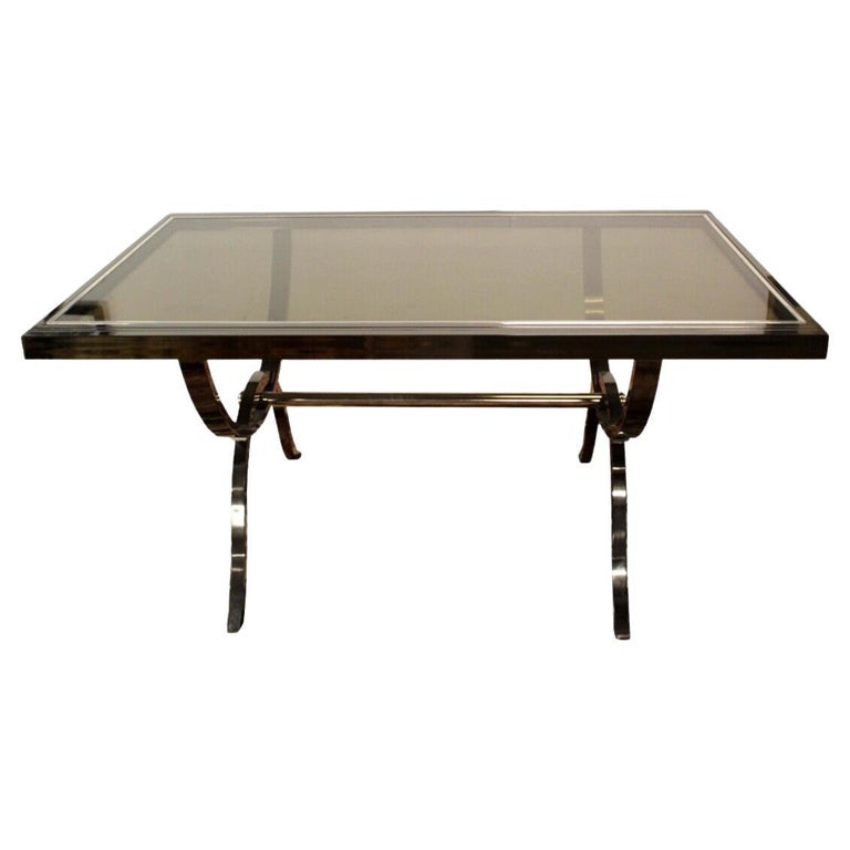 Mid-Century Modern Dia Chrome and Smoked Glass Expandable Table For Sale