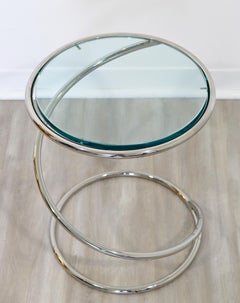Mid-Century Modern DIA Chrome Spiral & Glass Round Side End Table 1970s