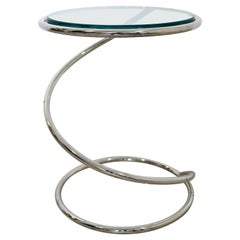 Mid-Century Modern DIA Chrome Spiral & Glass Round Side End Table 1970s