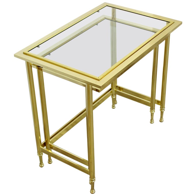 MidCentury Modern DIA Pair of Nesting Stacked Side Tables Brass and