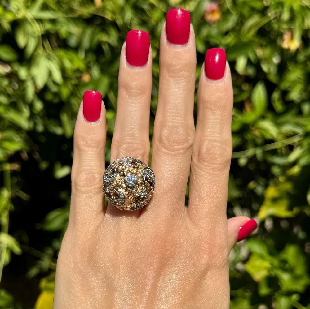 Modernist Mid Century Modern Diamond 2-Tone Gold Vintage Dome Ring For Sale