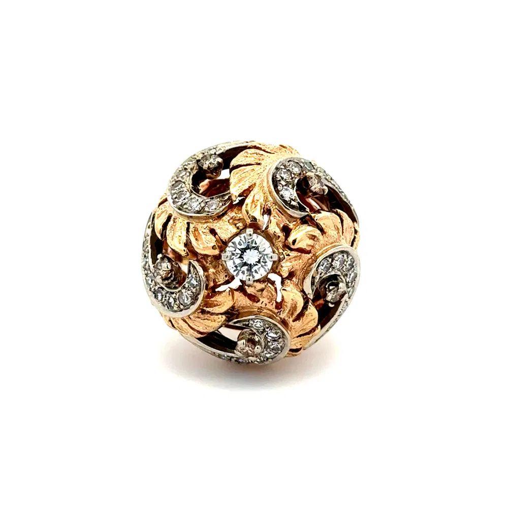 Brilliant Cut Mid Century Modern Diamond 2-Tone Gold Vintage Dome Ring For Sale