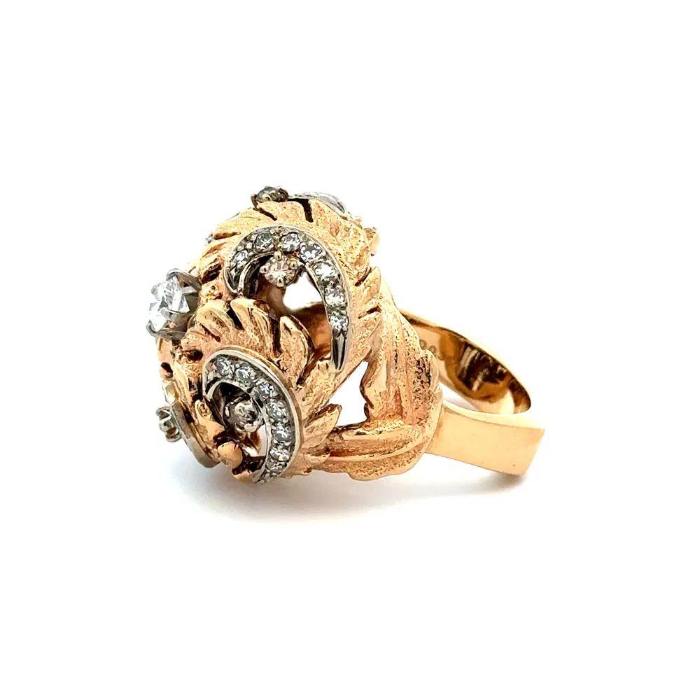 Women's Mid Century Modern Diamond 2-Tone Gold Vintage Dome Ring For Sale