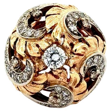 Mid Century Modern Diamond 2-Tone Gold Vintage Dome Ring For Sale