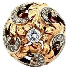 Anillo Cúpula Vintage de Oro de 2 Tonos con Diamantes Modernos de Mitad de Siglo