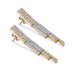 Mid-Century Modern Diamond 2-Tone Gold Vintage Drop Earrings Estate Fine Jewelry