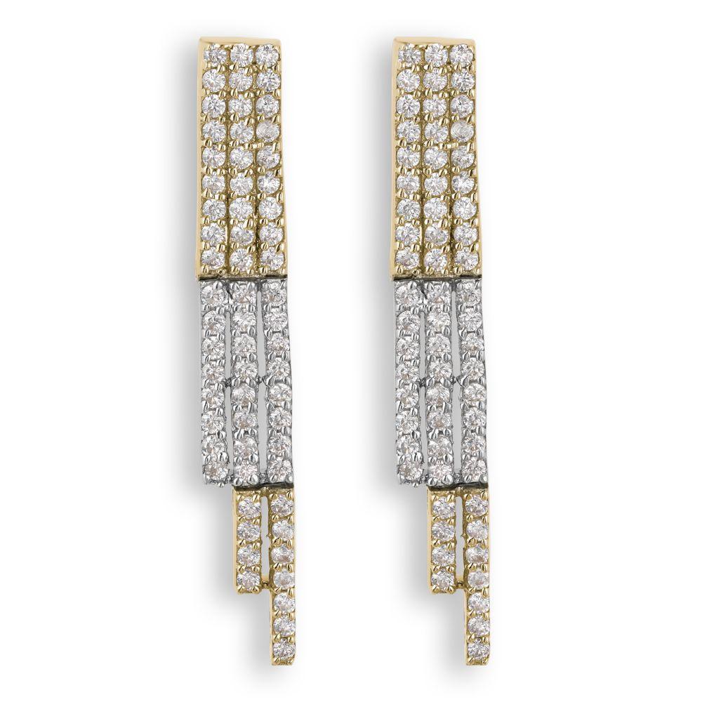 Modernist Mid-Century Modern Diamond 2-Tone Gold Vintage Drop Earrings Estate Fine Jewelry For Sale