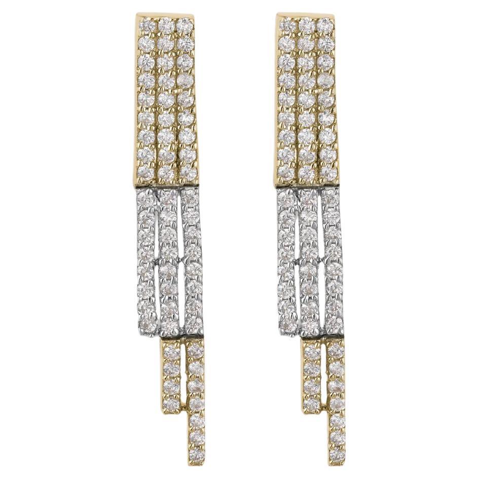 Mid-Century Modern Diamond 2-Tone Gold Vintage Drop Earrings Estate Fine Jewelry For Sale