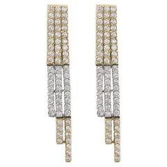 Mid-Century Modern Diamond 2-Tone Gold Vintage Drop Earrings Estate Fine Jewelry