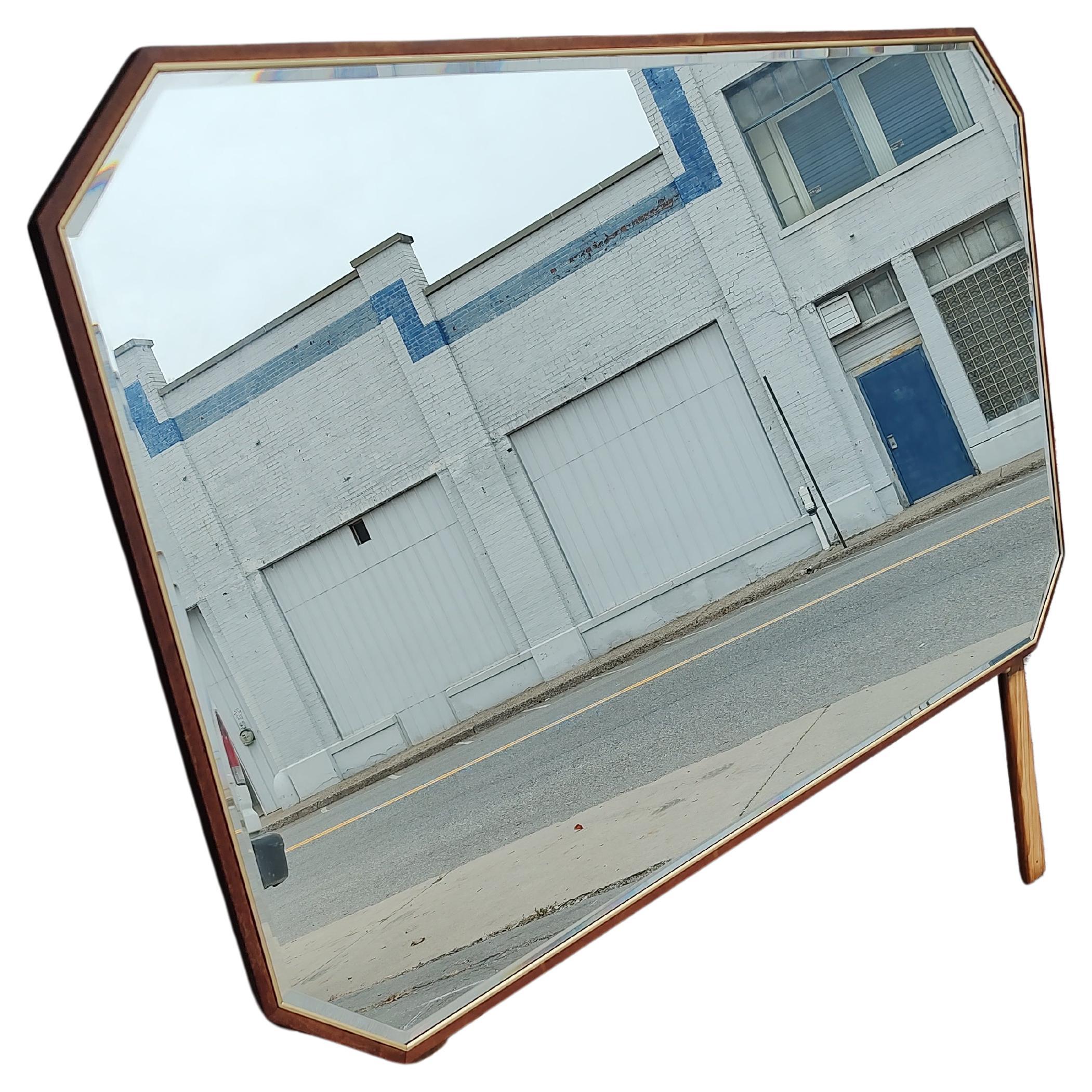 Mid Century Modern Diamond Faced Walnut Triple Dresser with Full Length Mirror  In Good Condition For Sale In Port Jervis, NY