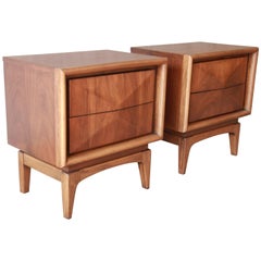 Mid-Century Modern Diamond Front Nightstands by United