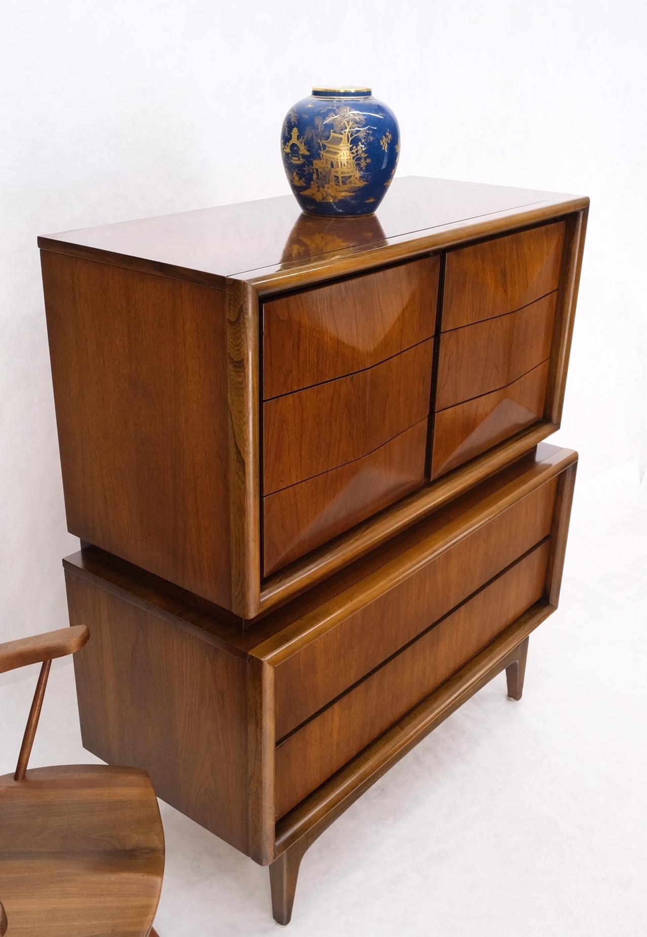Mid-Century Modern Diamond Front Walnut 8 Drawers High Chest Dresser Cabinet  For Sale 10