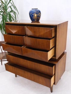 Mid-Century Modern Diamond Front Walnut 8 Drawers High Chest Dresser Cabinet