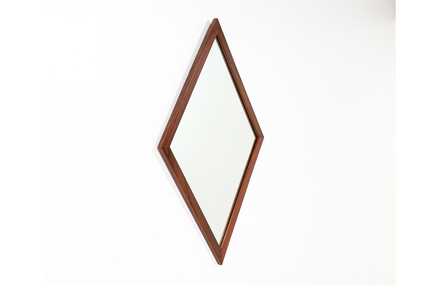American Expertly Restored - Mid-Century Modern Diamond Shape Rosewood Mirror For Sale