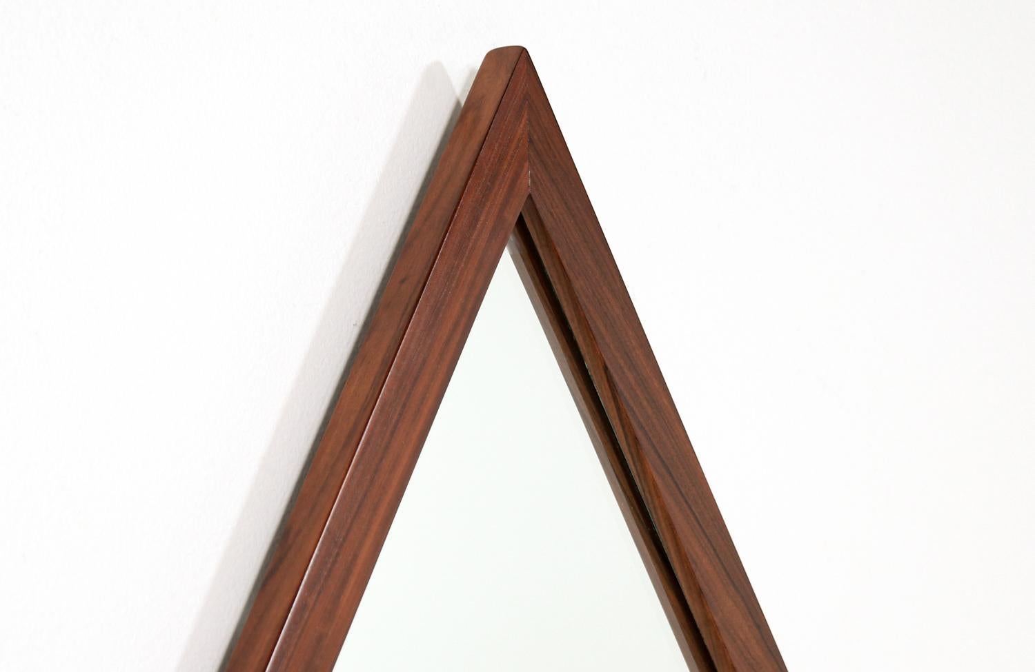 Expertly Restored - Mid-Century Modern Diamond Shape Rosewood Mirror In Excellent Condition For Sale In Los Angeles, CA