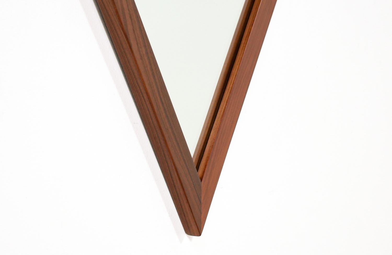 Mid-20th Century Expertly Restored - Mid-Century Modern Diamond Shape Rosewood Mirror For Sale