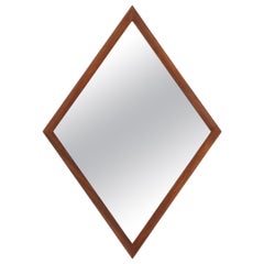 Vintage Mid-Century Modern Diamond Shape Walnut Mirror