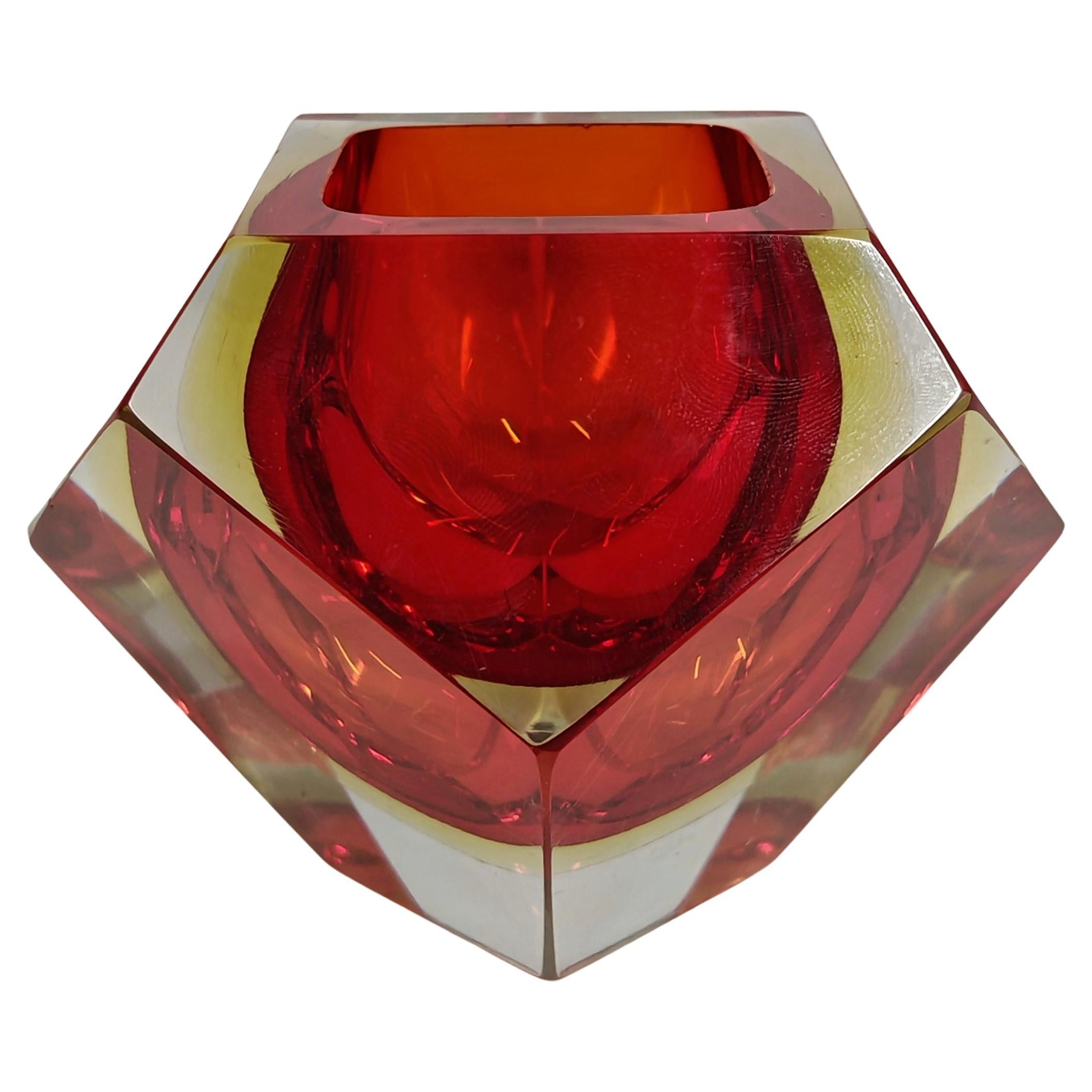 Mid Century Modern Diamond shaped Murano glass bowl or ashtray by Flavio Poli