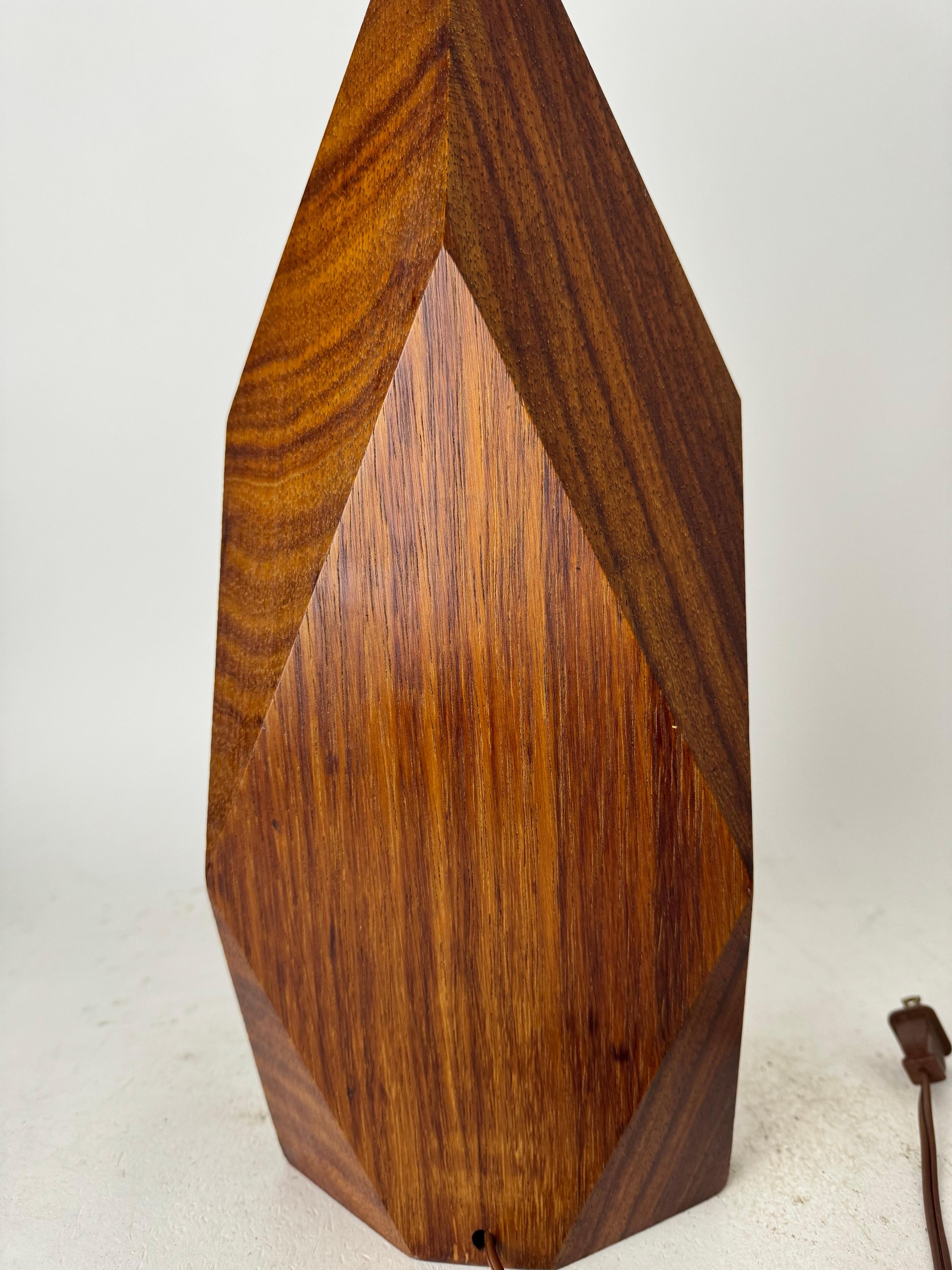 Mid Century Modern Diamond Shaped Teak Table Lamp For Sale 4