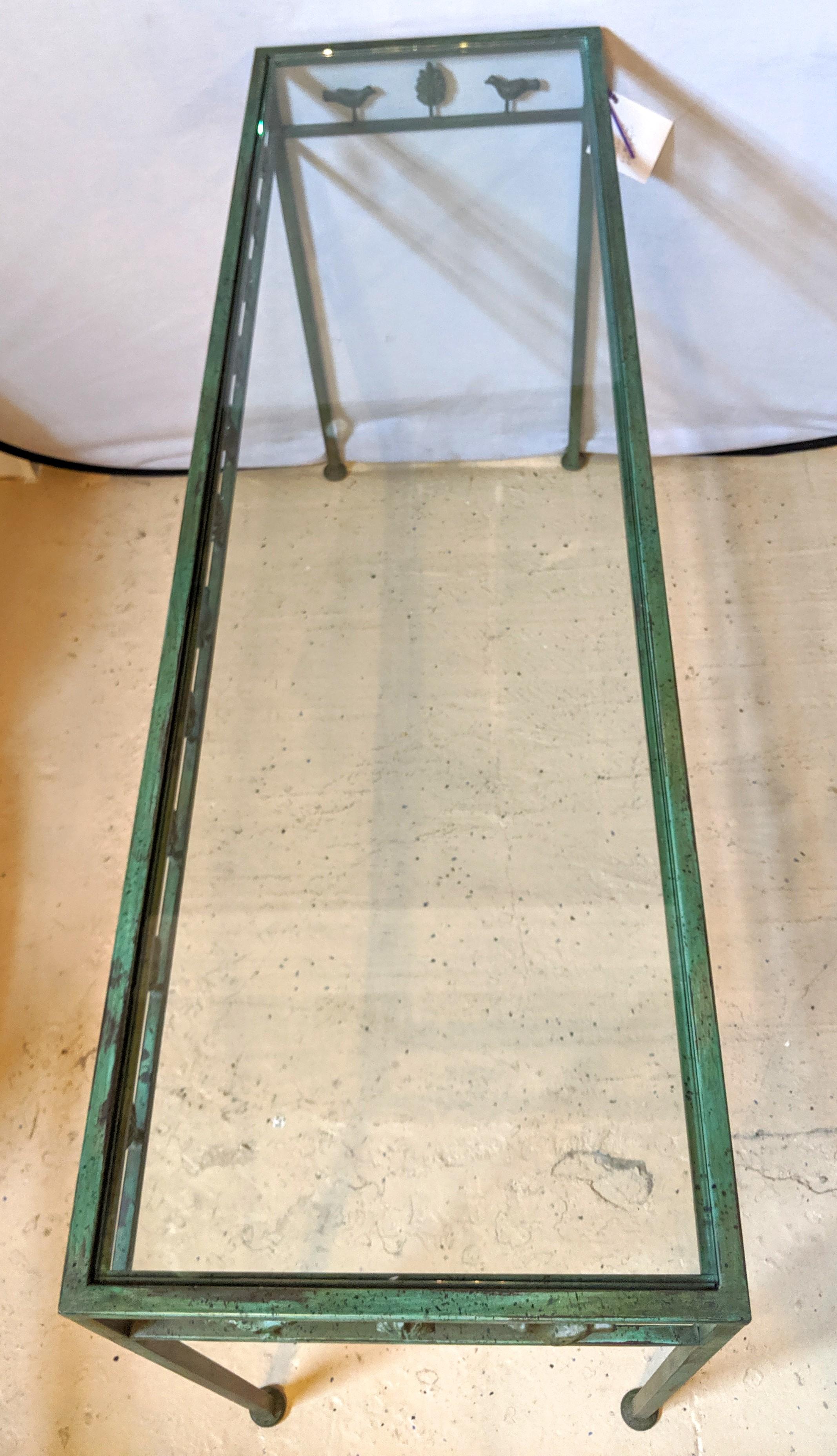 Mid-Century Modern Diego Giacometti Style Rustic Metal Console Table, Glass Top 2