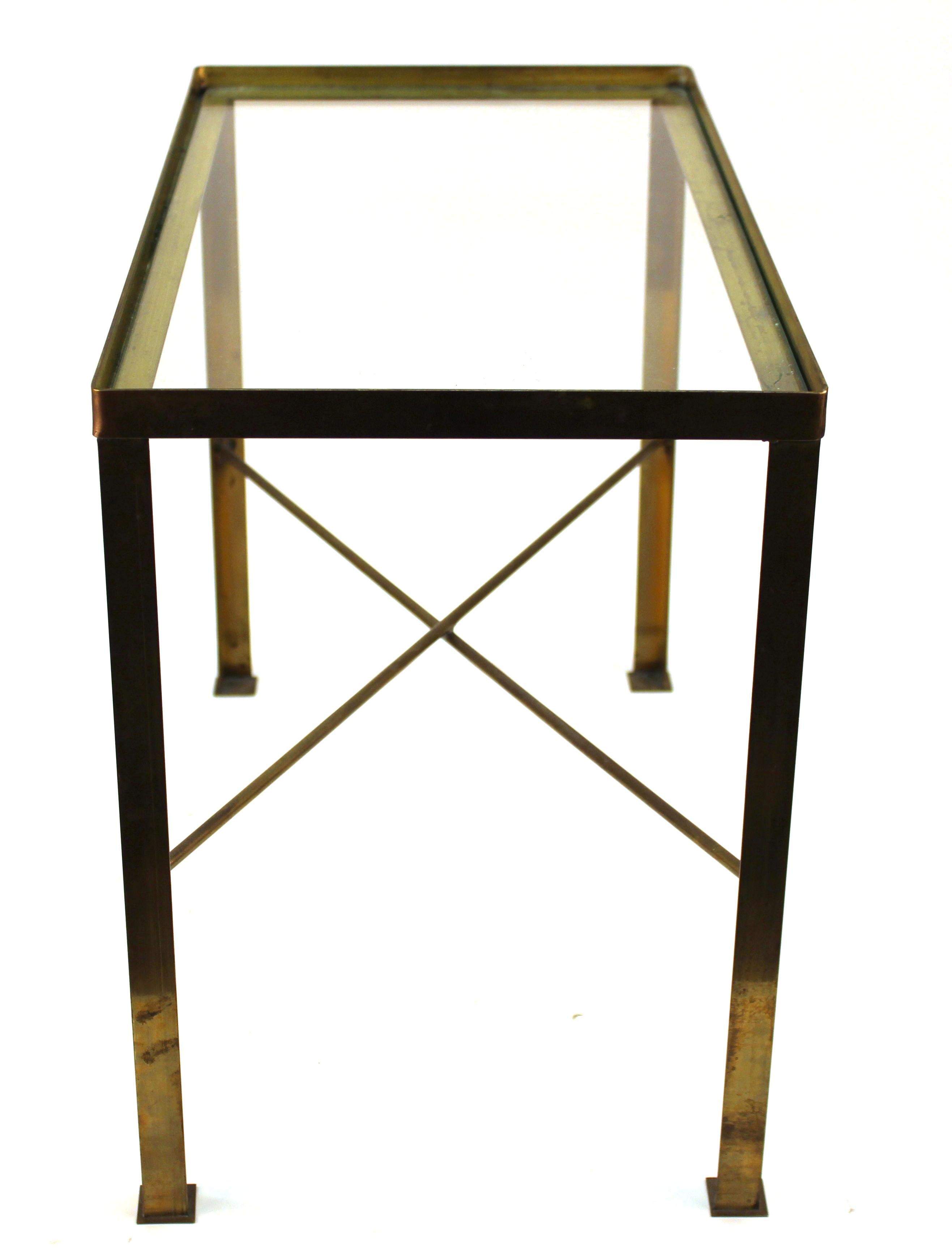 Mid-Century Modern Diminutive Brass Side Table With Glass Top In Good Condition In New York, NY