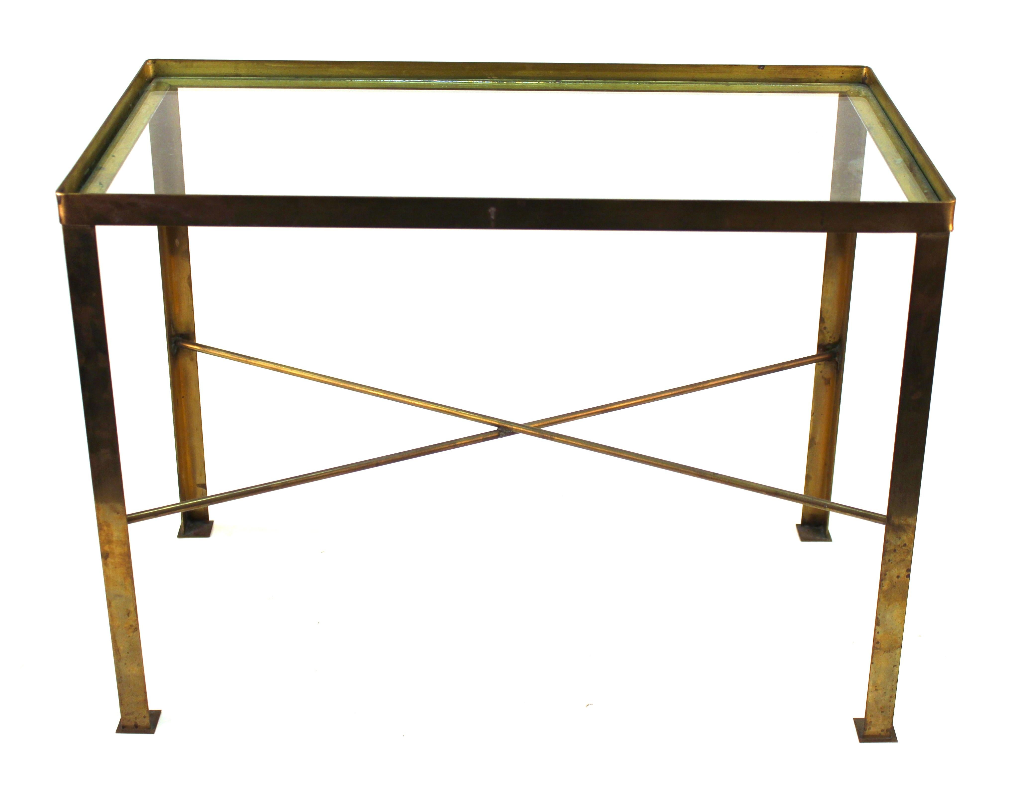 20th Century Mid-Century Modern Diminutive Brass Side Table With Glass Top