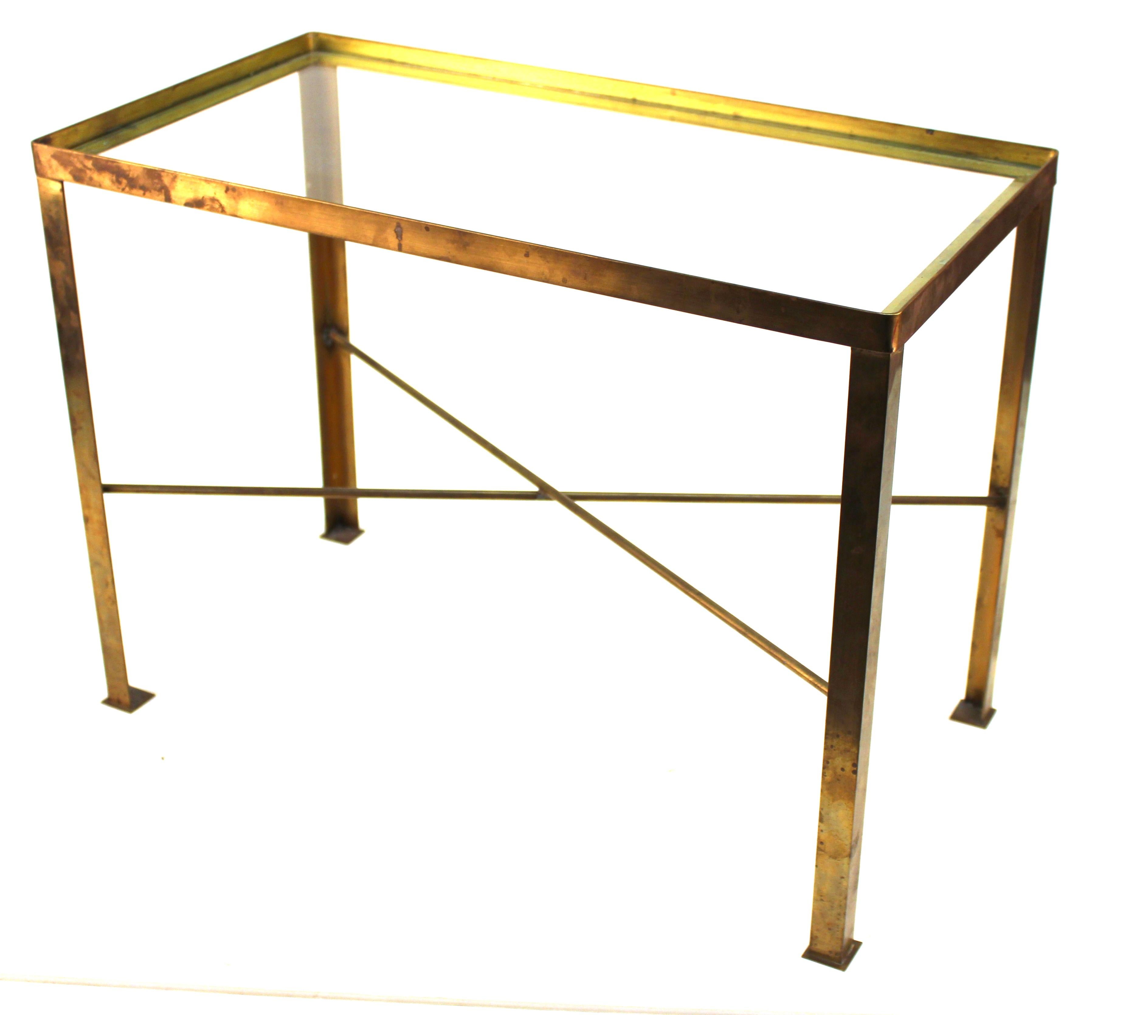 Mid-Century Modern Diminutive Brass Side Table With Glass Top 1