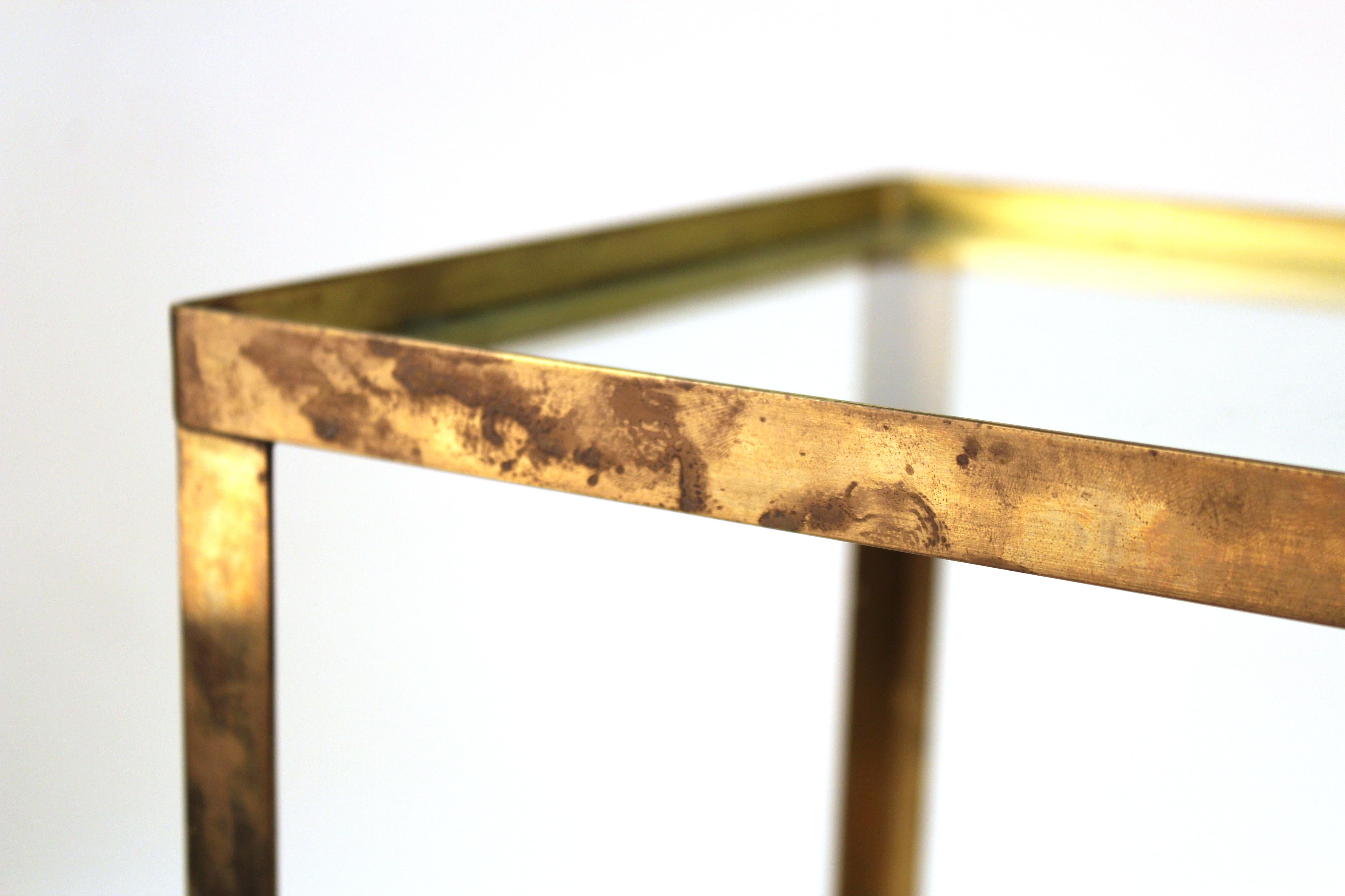 Mid-Century Modern Diminutive Brass Side Table With Glass Top 2