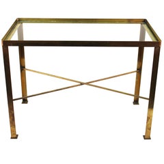 Mid-Century Modern Diminutive Brass Side Table With Glass Top