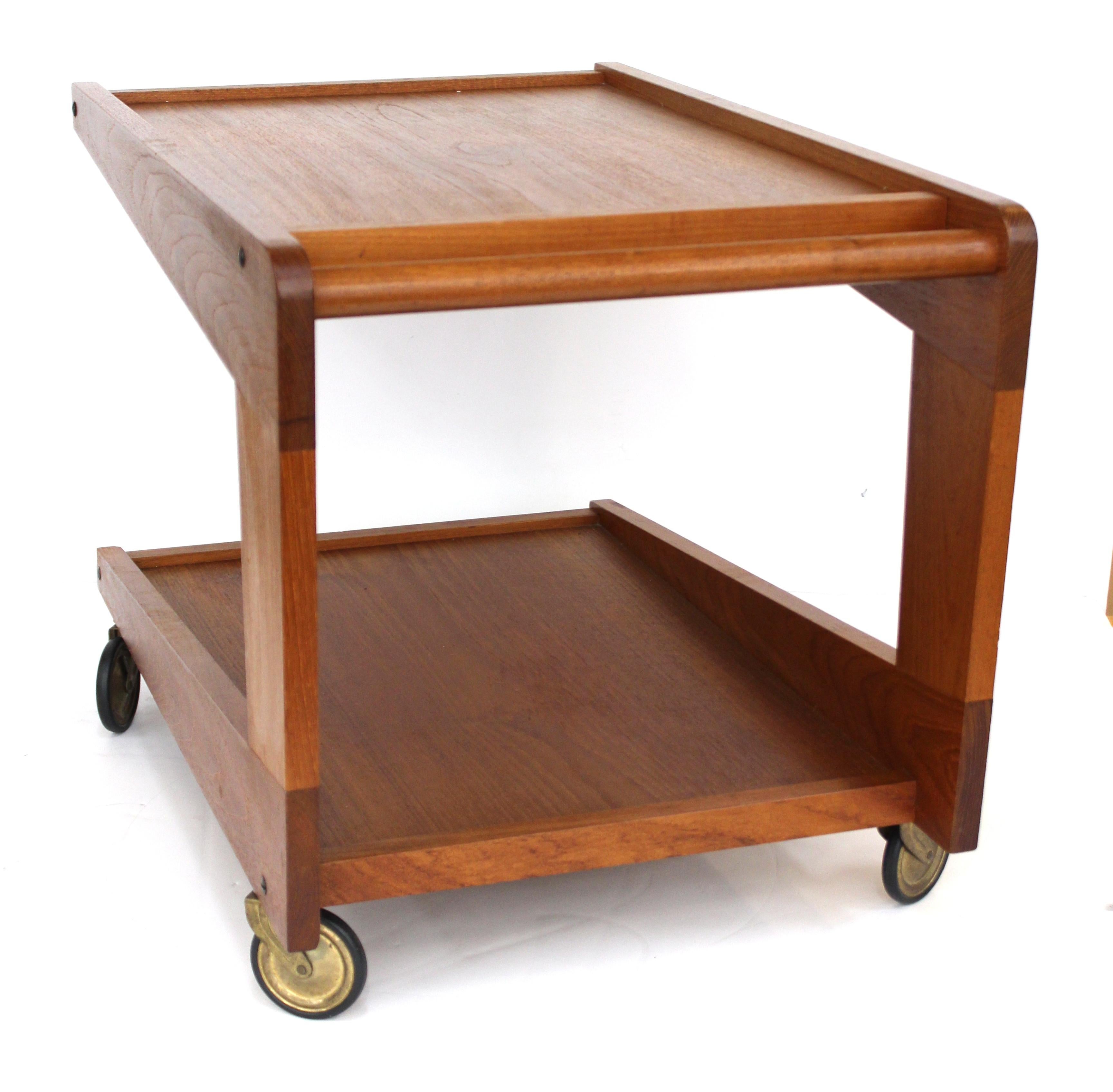 Mid-20th Century Mid-Century Modern Diminutive Wood Serving Cart or Side Table on Casters
