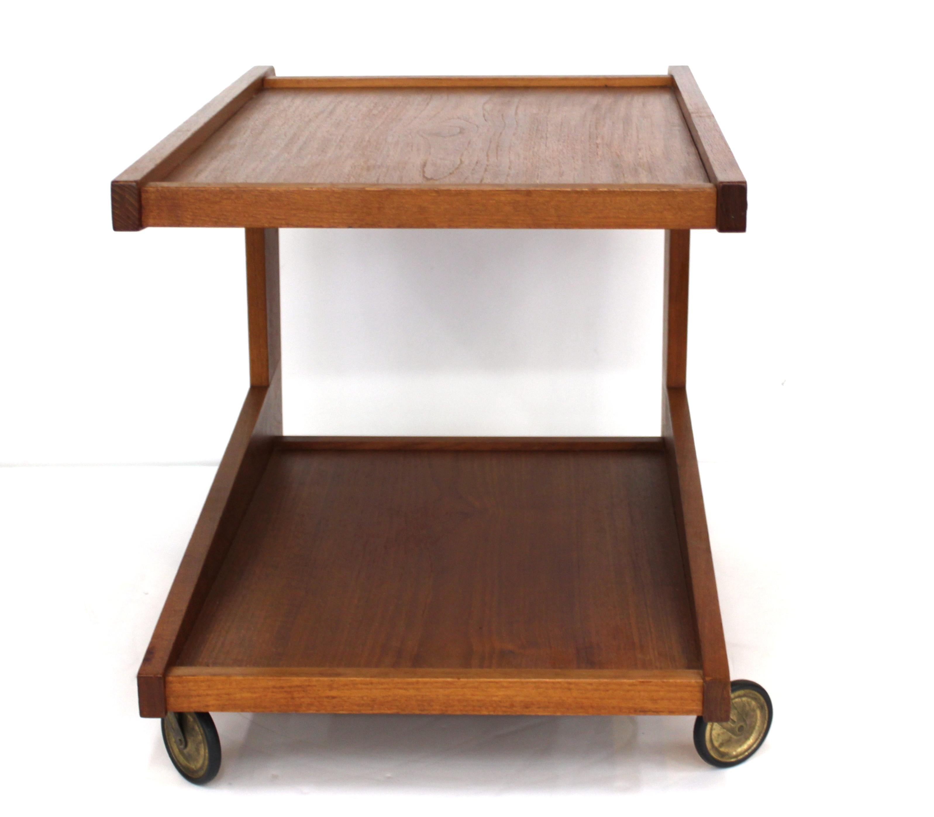 Mid-Century Modern Diminutive Wood Serving Cart or Side Table on Casters 1