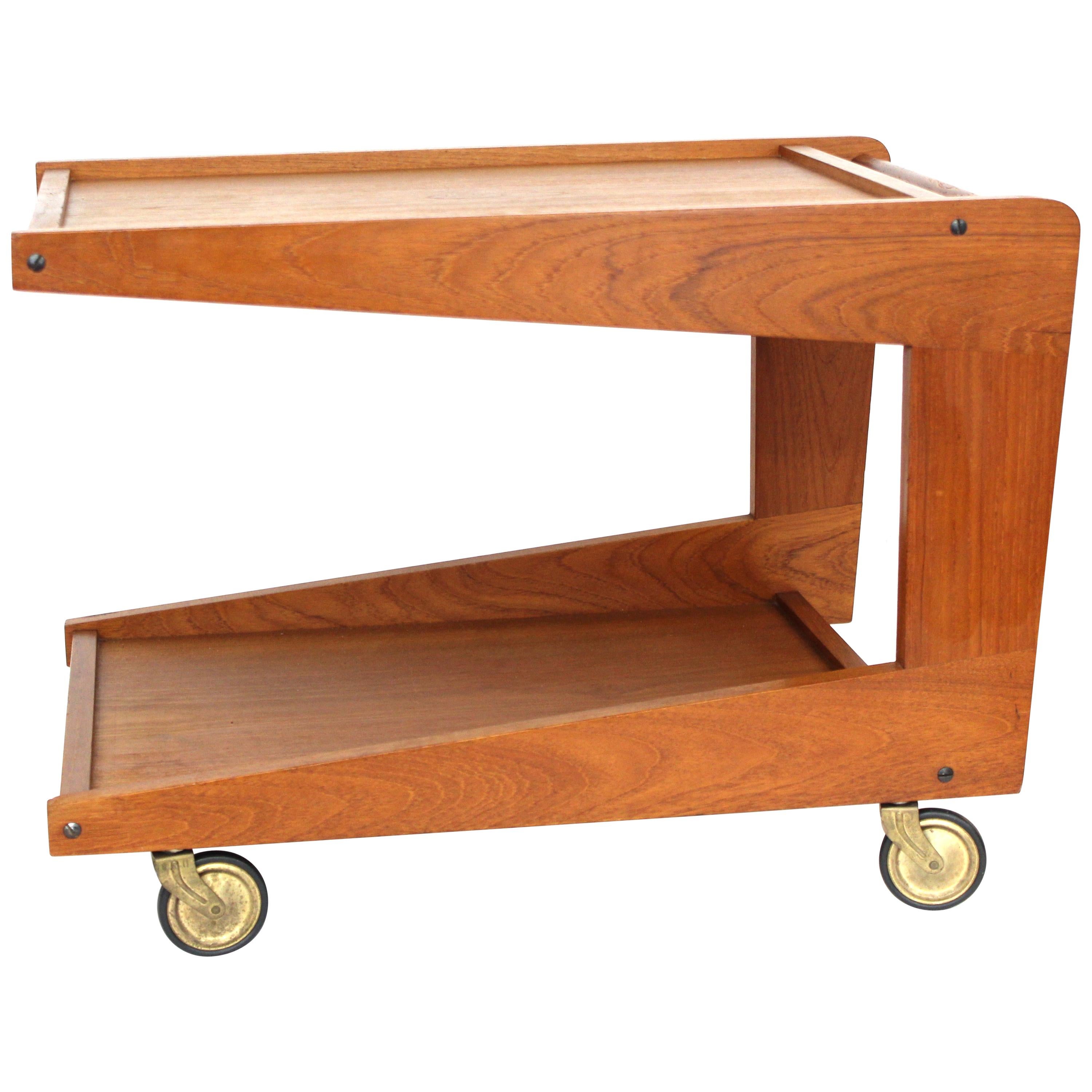Mid-Century Modern Diminutive Wood Serving Cart or Side Table on Casters