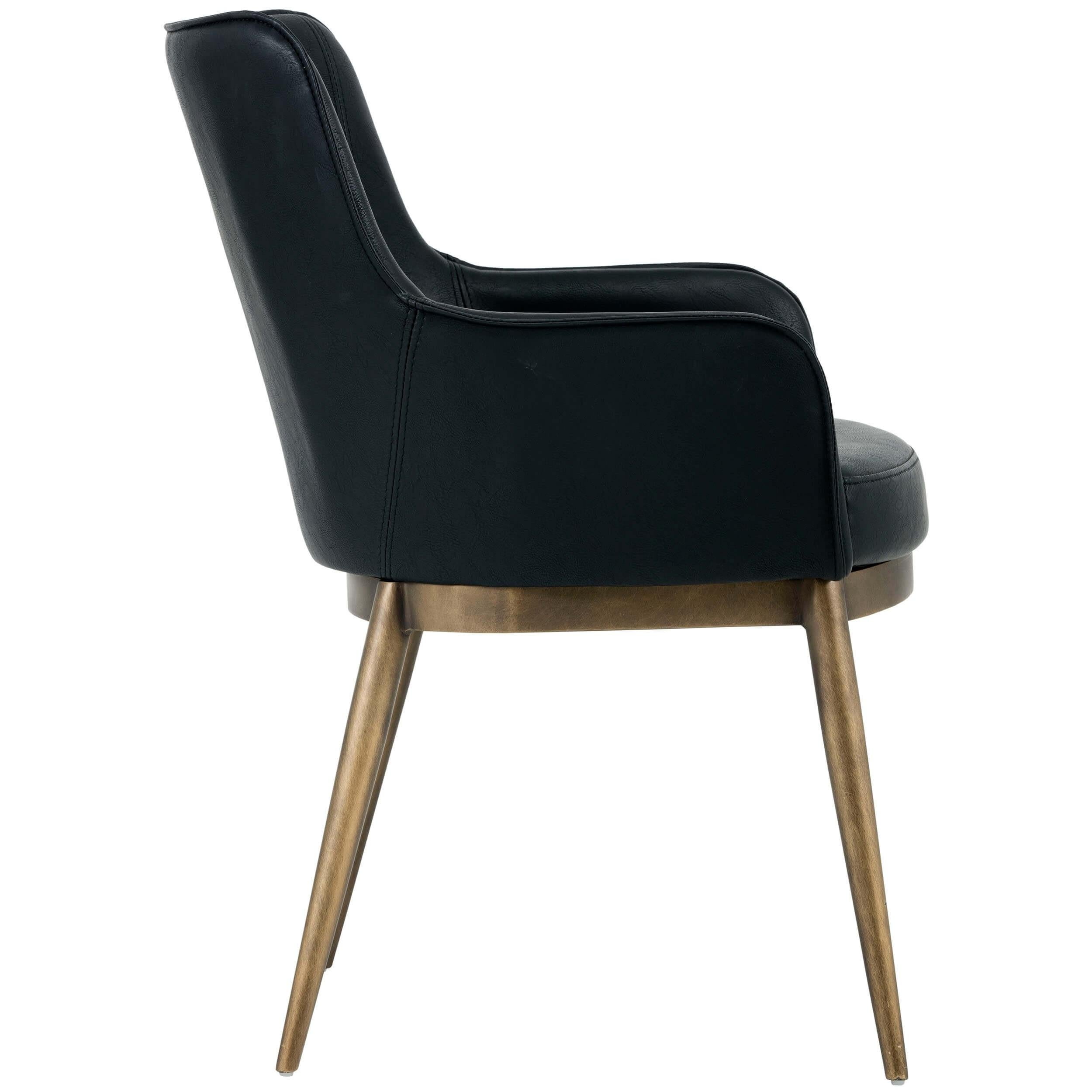 Compact with a semi-circular back, this set of 6 armed dining chairs feature a mid-century modern touch and an ergonomic design.

Perfect for dinner parties, the comfortable upholstered seat and curved backrest provide support for those gathered