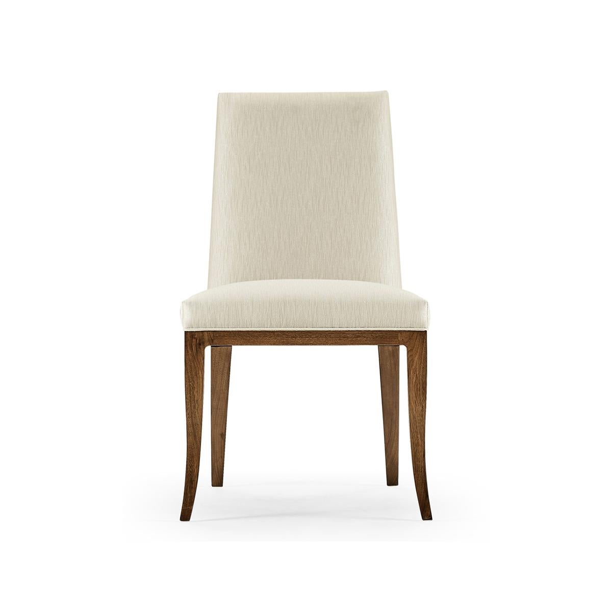 A perfect blend of luxury and comfort for your dining space. Crafted with a sleek wooden frame of high-quality American walnut, this chair exudes sophistication. The wood has a hand-rubbed lacquer finish, enhancing its natural beauty and ensuring